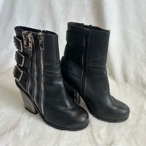 Jeffrey Campbell Leather Lowrey Black Heeled Booties with Chunky Heel